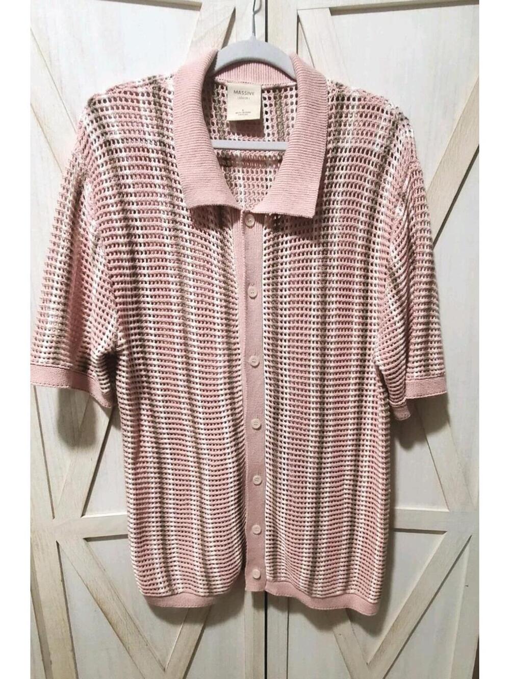 Massive Luxury Edition Mens L Neapolitan Striped Crochet Mesh Knit Polo Shirt